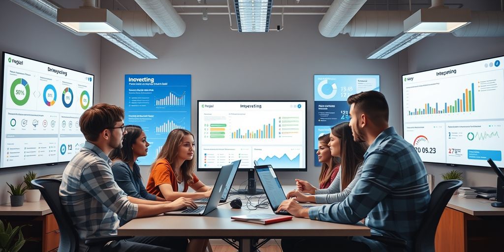 Profissionais de marketing digital em um escritório moderno