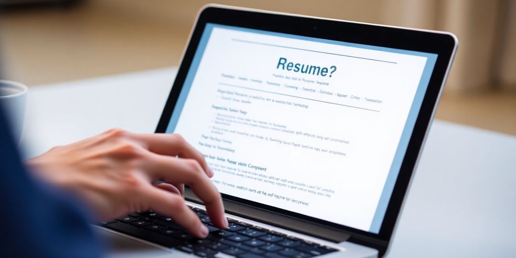 Resume on laptop with person's hands.