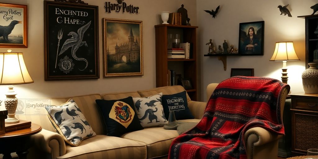 Cozy Harry Potter themed home decor setup.
