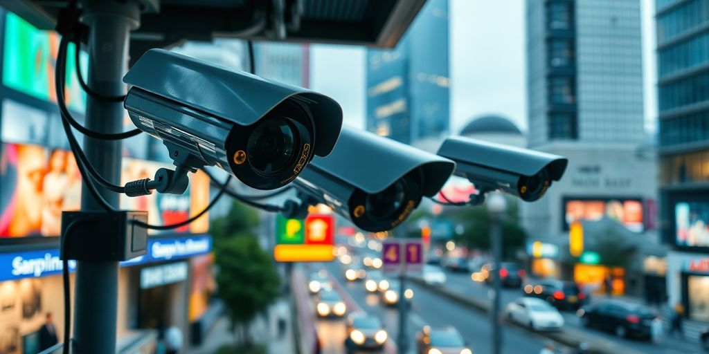 Kamery monitorujące miasto z wykorzystaniem sztucznej inteligencji.