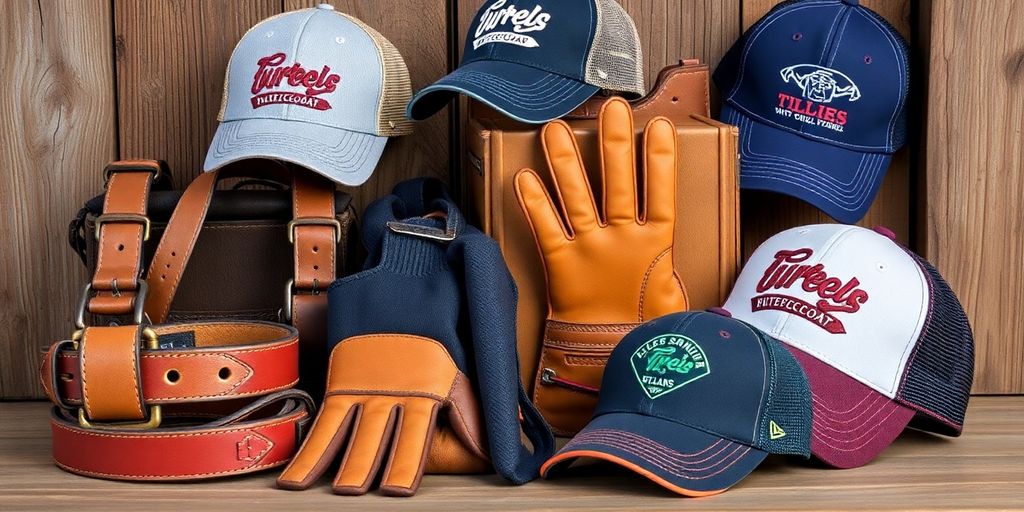 Stylish accessories for blue collar workers on display.