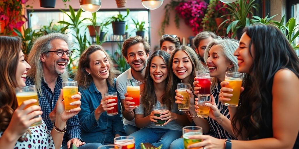 Celebrities enjoying a joyful, sober gathering together.