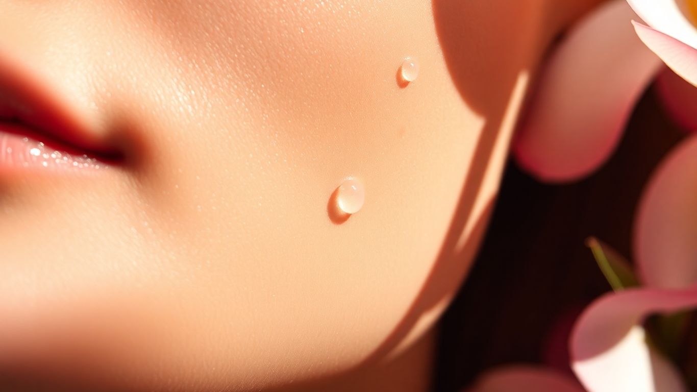 Close-up of radiant, dewy skin with natural light.