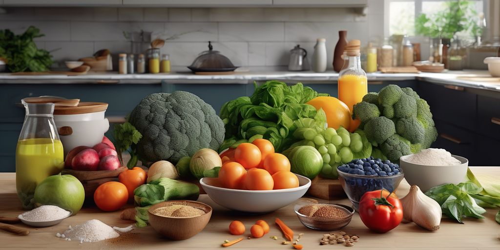 healthy food ingredients on a kitchen counter