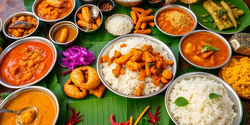 Traditional Kerala dishes on banana leaves.