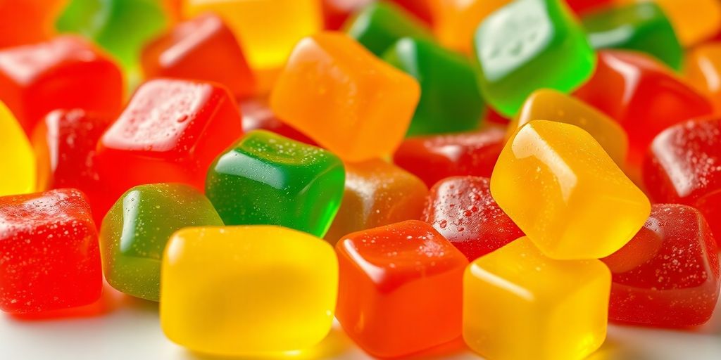 Colorful kratom gummies arranged artfully.