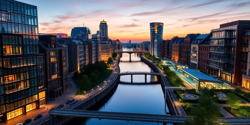Modern Amsterdam cityscape with innovative infrastructure.