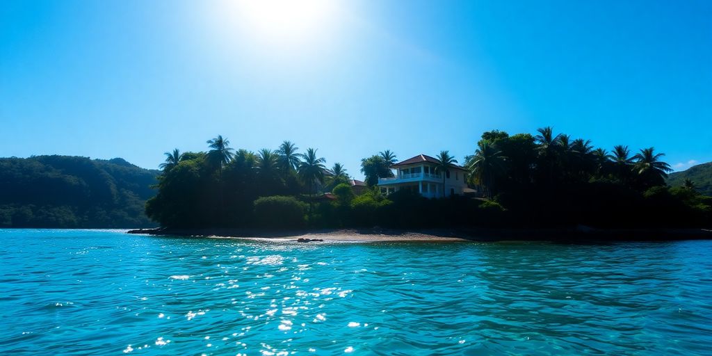Phuket island skyline with property icons.