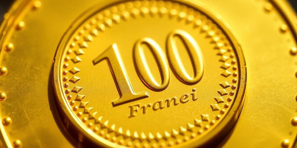 Une pièce d'or Vreneli de 100 francs suisses.