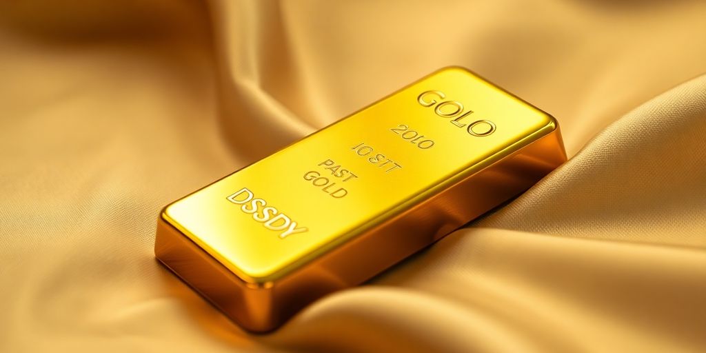Lingot d'or sur un tissu doux et soyeux.