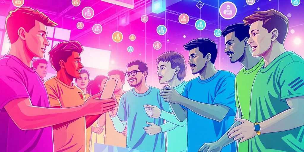 Athletes engaging with fans in a digital blockchain environment.