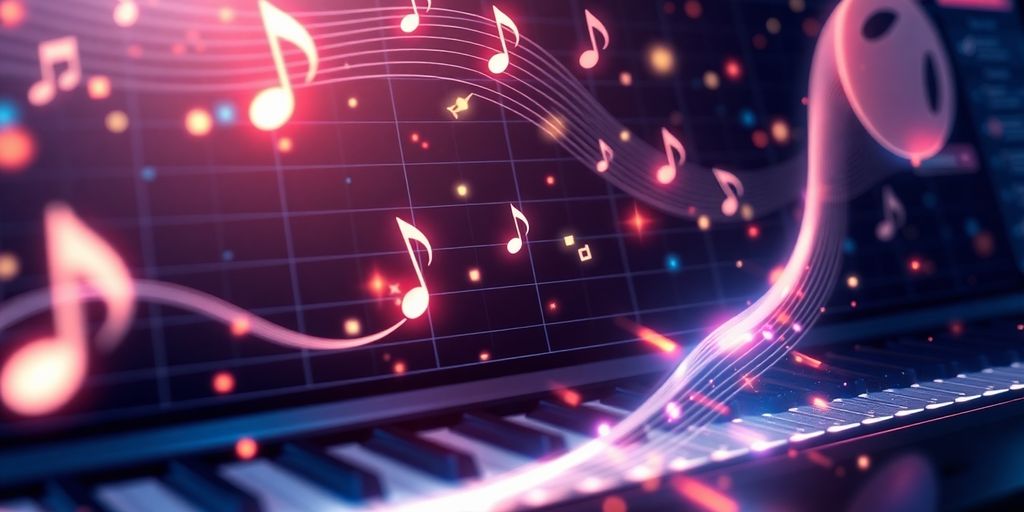 AIVA AI music composer interface with musical notes.