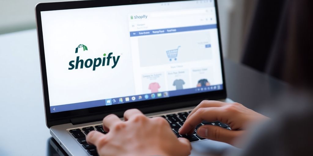 Shopify logosunun yanında bilgisayar ekranı.