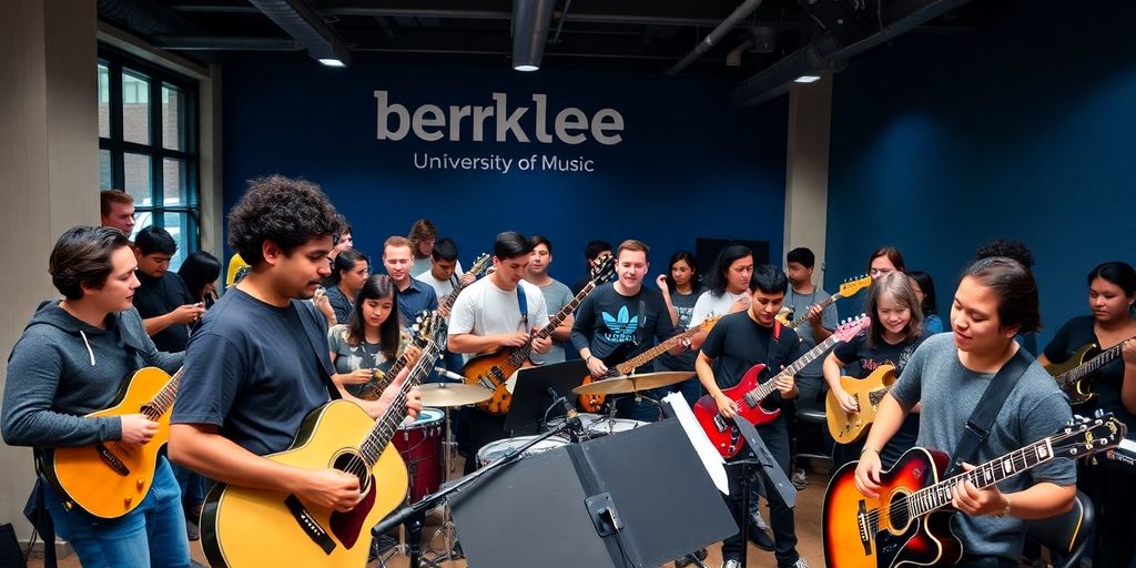 Students playing instruments together at Berklee.