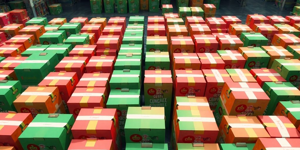 Lunchly delivery boxes stacked high.