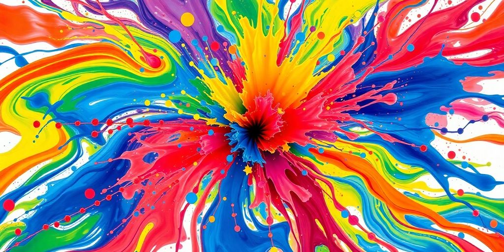 Colorful abstract shapes exploding outwards.