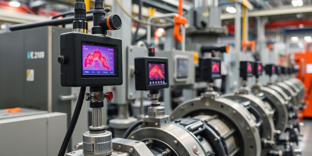 Macchinari industriali con strumenti di monitoraggio della temperatura.