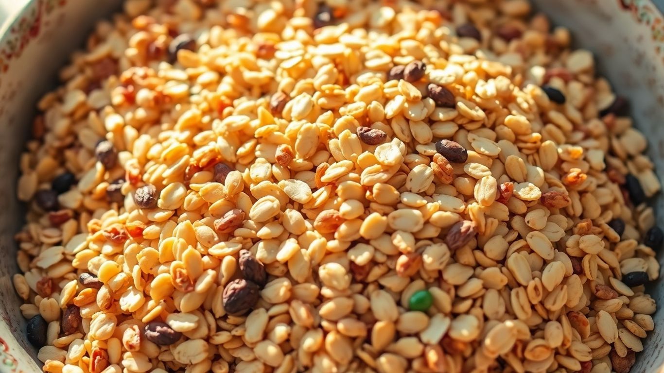 Bowl of assorted whole grains with sunlight.