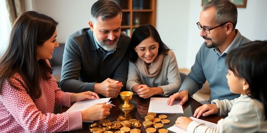 Famille discutant de la transmission d'or.