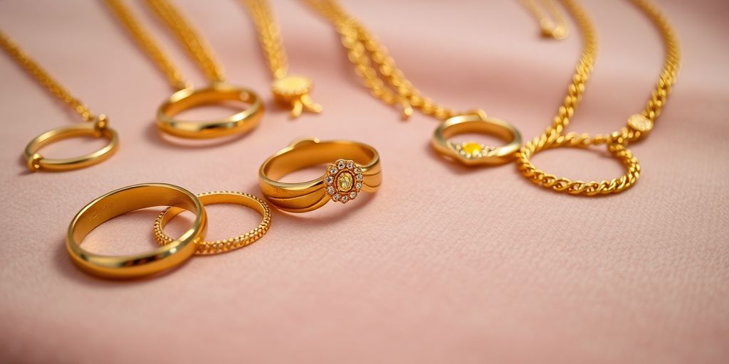 Bijoux en or sur un fond en velours.