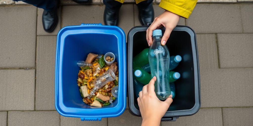 Londoners sorting waste into compost and recycling bins.