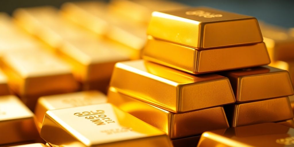 Barres d'or brillantes sur un fond flou.