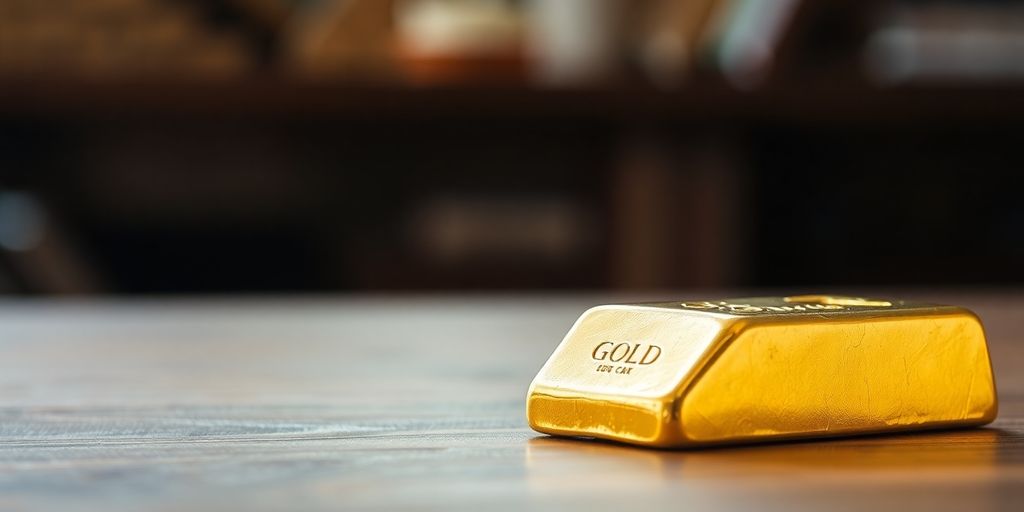 Lingot d'or sur une table en bois.