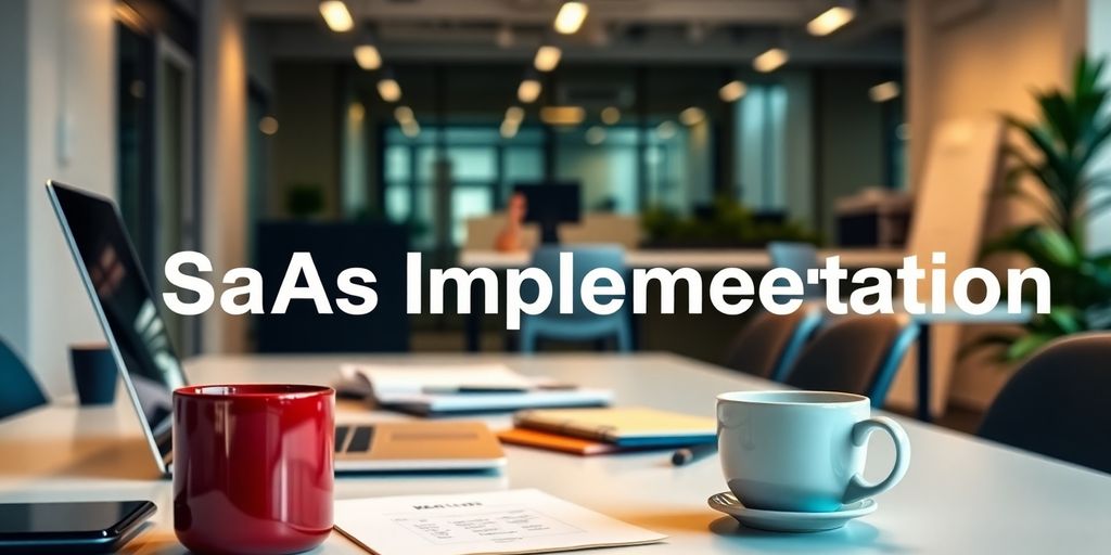 Organized workspace with laptop and coffee cup.