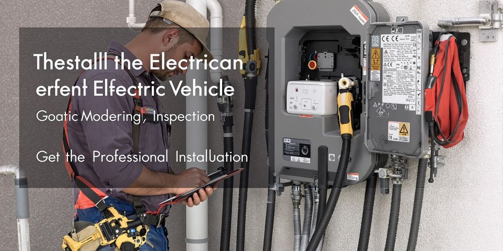 Electrician inspecting EV charging station with tools.