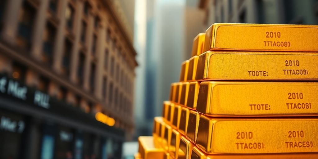 Des lingots d'or empilés avec un arrière-plan flou.
