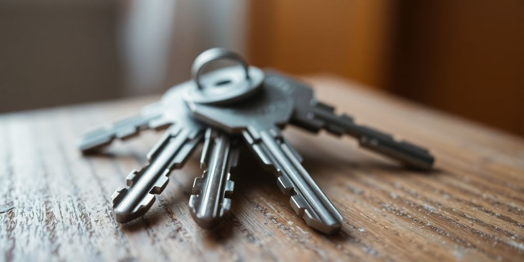 Keys on a worn wooden table