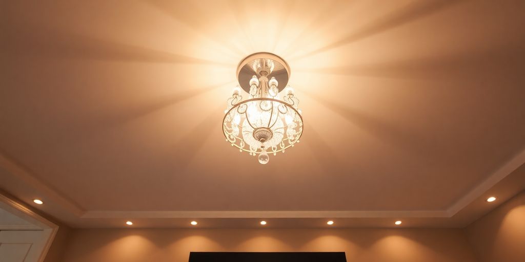 Elegant flush mount chandelier illuminating modern living room