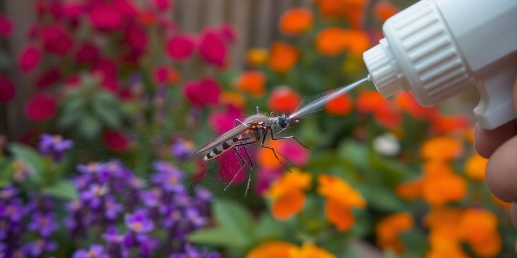 Moscar cu spray chimic in gradina.