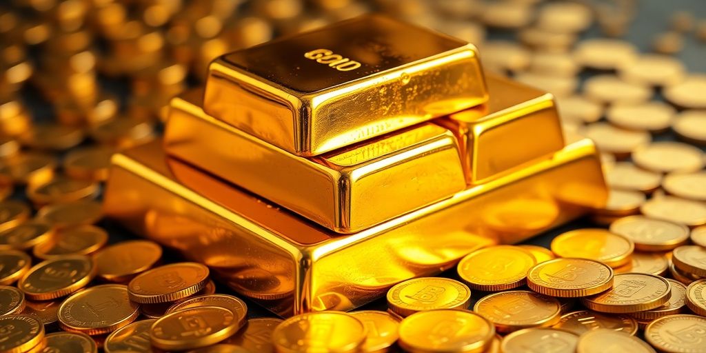 Lingots d'or sur une pile de pièces d'or.