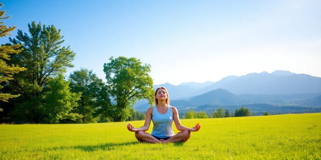 A person meditating in nature.
