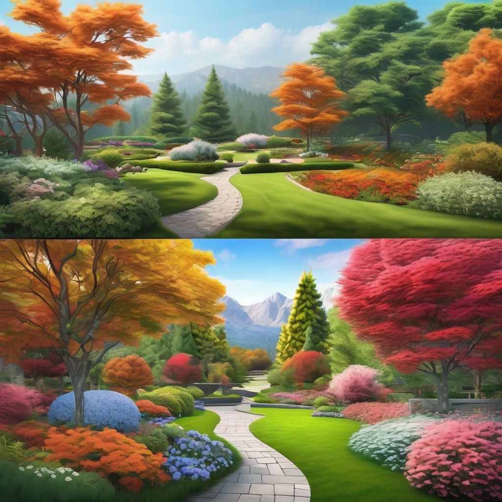 stunning landscape design through seasons illustration