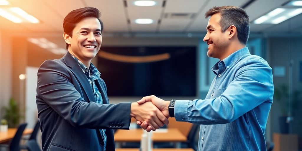 Professional closing a deal in a modern office.