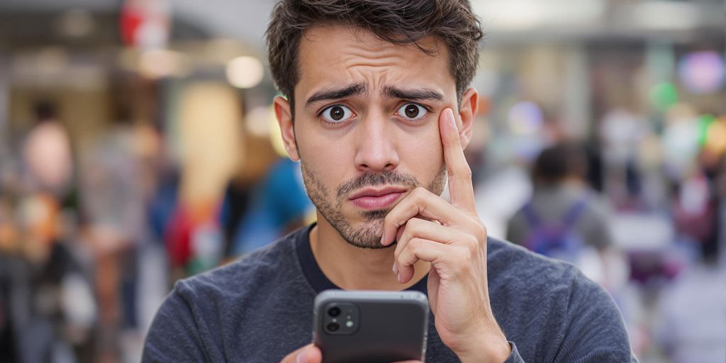 Person perplexed par un numéro inconnu sur un téléphone.
