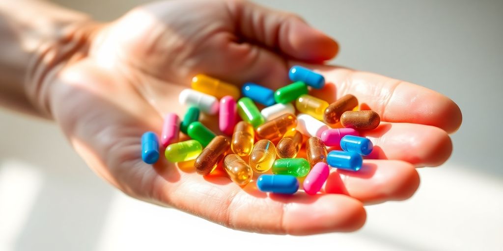 Colorful vitamins in a hand