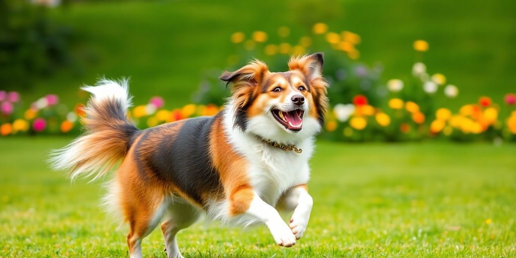 Dog spinning in a park, capturing playful energy.