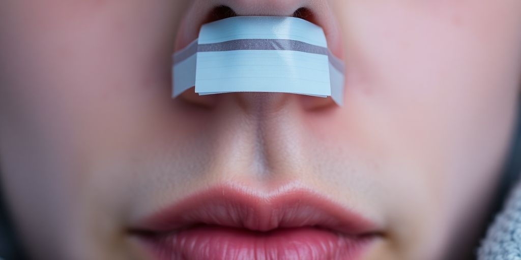 Person sleeping peacefully with a nasal strip.