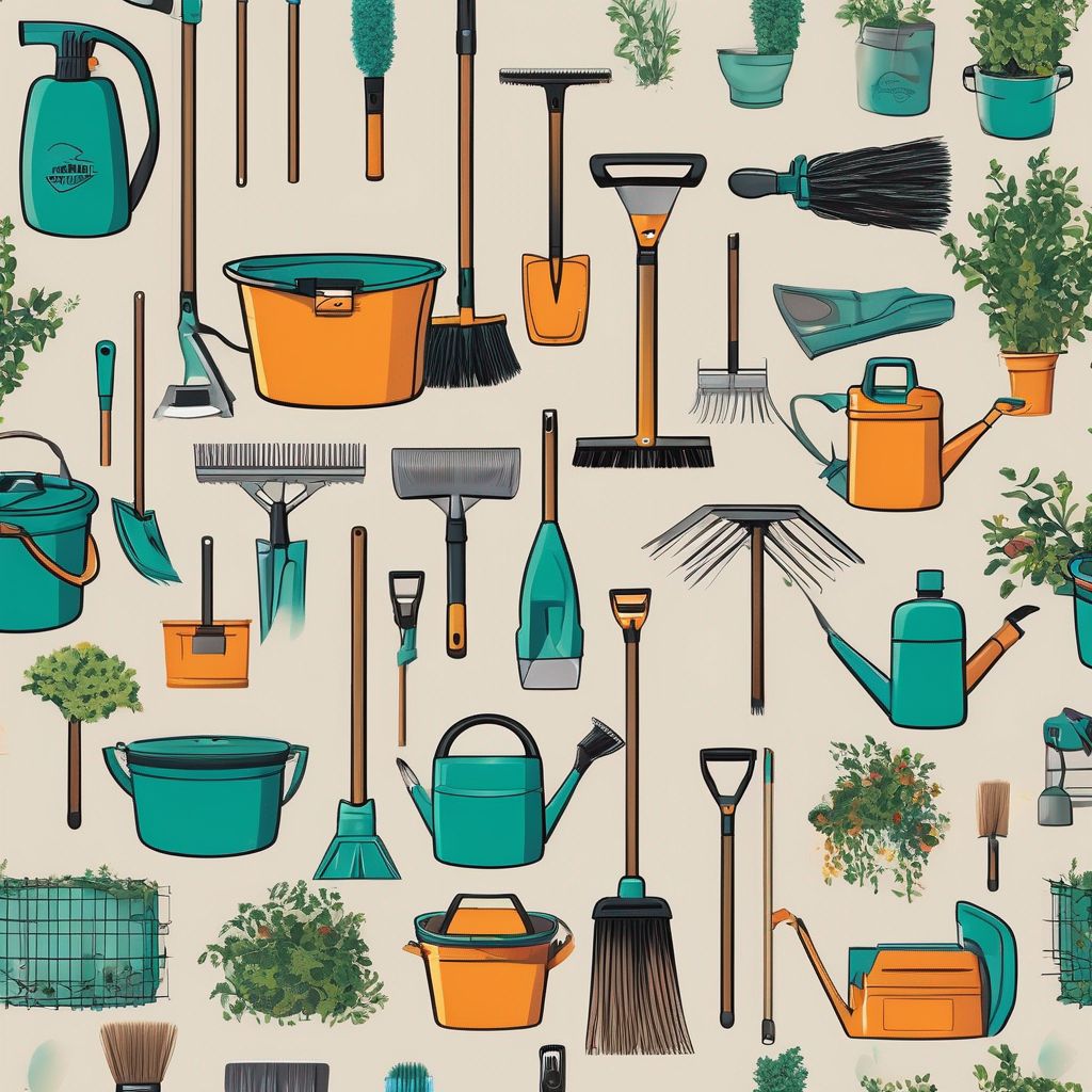 garden cleaning tools and techniques illustration