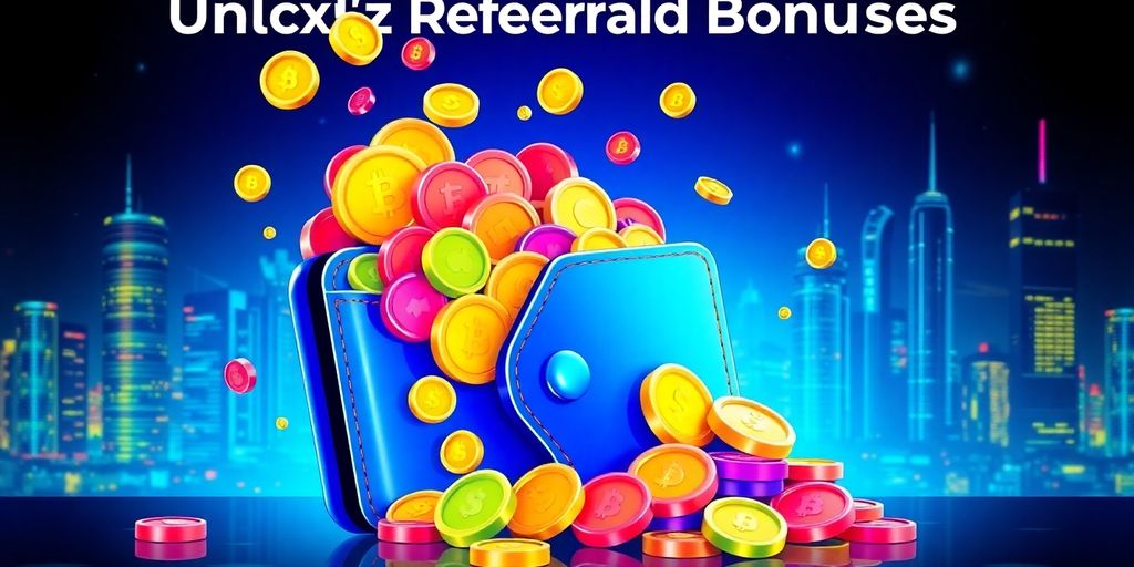 Colorful coins in a digital wallet representing crypto bonuses.