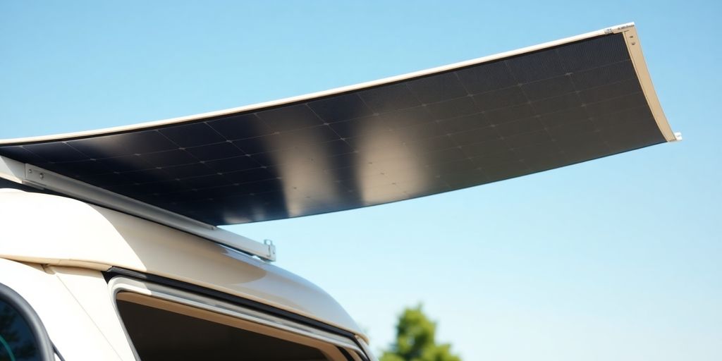Flexible solar panel on a vehicle roof