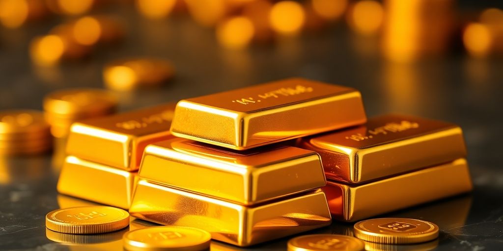Des barres d'or brillantes sur une surface douce.