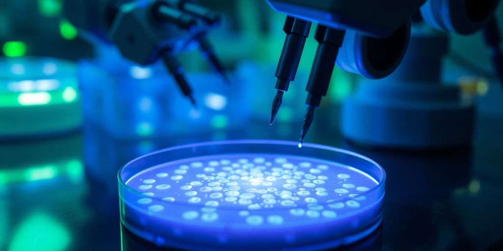 Microscopic view of AI-enhanced biological defence.