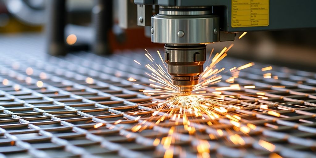 Mesh welding machine performing eco-friendly manufacturing process.