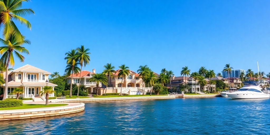 Luxurious waterfront homes in Palm Beach, Florida.