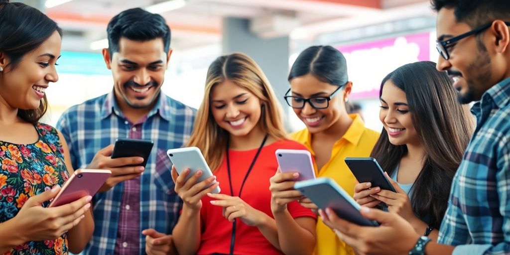 Personas latinas conectando con publicidad digital.