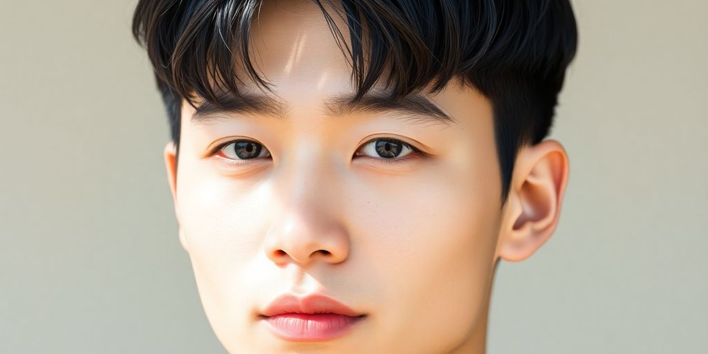Close-up of stylish man with Korean haircut.